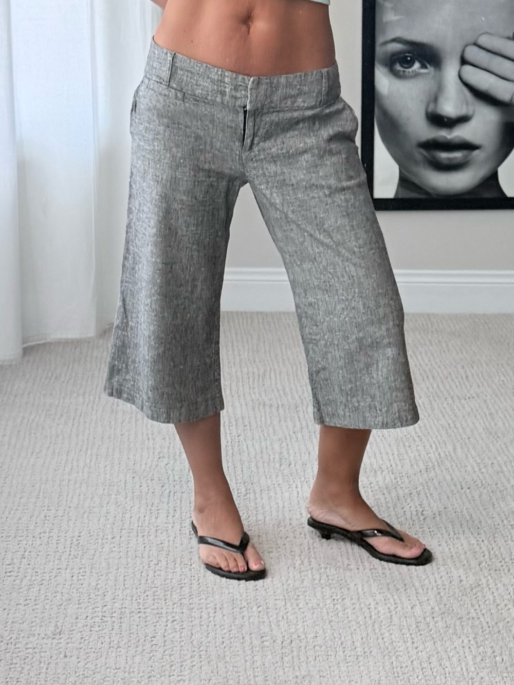 Y2K Charlotte Russe Gray Wide-Leg linen Cropped Capris
